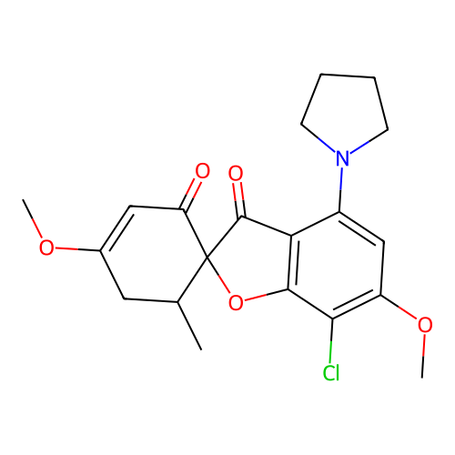 Spiro[benzofuran-2(3H),1'-[3]cyclohexene]-2',3-dione, 7-chloro-4',6-dimethoxy-6'-methyl-4-(1-pyrrolidinyl)- structure