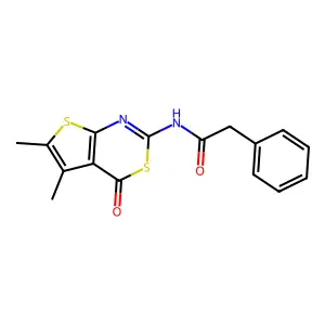 N-(5,6-dimethyl-4-oxo-4H-thieno[2,3-d][1,3]thiazin-2-yl)-2-phenylacetamide structure