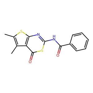 N-(5,6-dimethyl-4-oxo-4H-thieno[2,3-d][1,3]thiazin-2-yl)benzamide structure