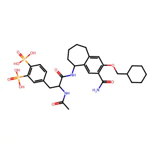 [4-[(2S)-2-acetamido-3-[[(5S)-3-carbamoyl-2-(cyclohexylmethoxy)-6,7,8,9-tetrahydro-5H-benzo[7]annulen-5-yl]amino]-3-oxopropyl]-2-phosphonophenyl]phosphonic acid structure