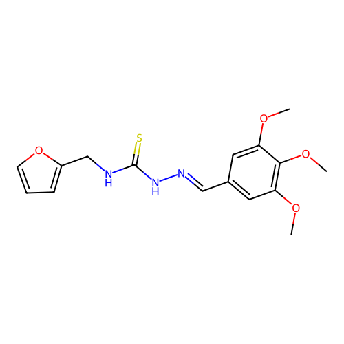 (E)-N-(furan-2-ylmethyl)-2-(3,4,5-trimethoxybenzylidene)hydrazinecarbothioamide structure