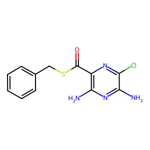 S-benzyl 3,5-diamino-6-chloropyrazine-2-carbothioate structure