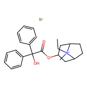 1-alpha-H,5-alpha-H-Tropanium, 8-ethyl-3-hydroxy-, bromide, benzilate structure