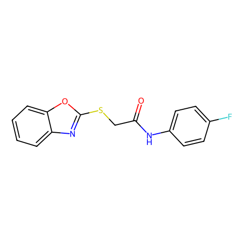 2-(1,3-benzoxazol-2-ylsulfanyl)-N-(4-fluorophenyl)acetamide structure