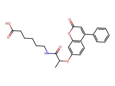 6-(2-((2-oxo-4-phenyl-2H-chromen-7-yl)oxy)propanamido)hexanoic acid structure