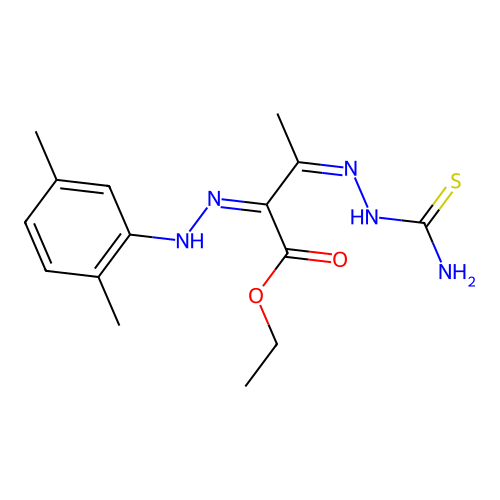ethyl (2Z,3Z)-3-(carbamothioylhydrazinylidene)-2-[(2,5-dimethylphenyl)hydrazinylidene]butanoate structure