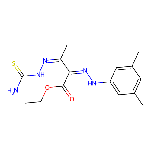 ethyl (2Z,3Z)-3-(carbamothioylhydrazinylidene)-2-[(3,5-dimethylphenyl)hydrazinylidene]butanoate structure