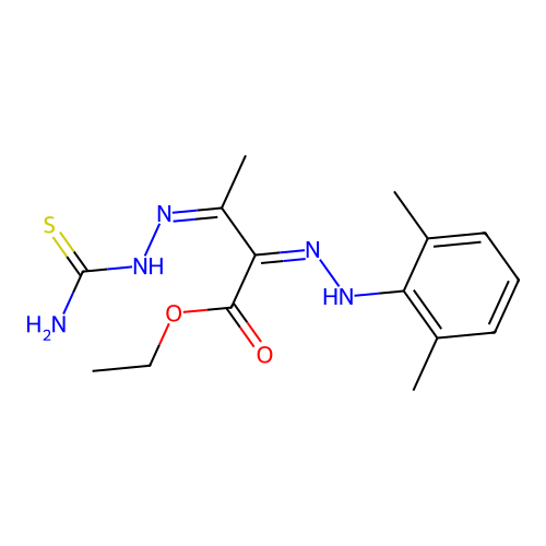 ethyl (2Z,3Z)-3-(carbamothioylhydrazinylidene)-2-[(2,6-dimethylphenyl)hydrazinylidene]butanoate structure