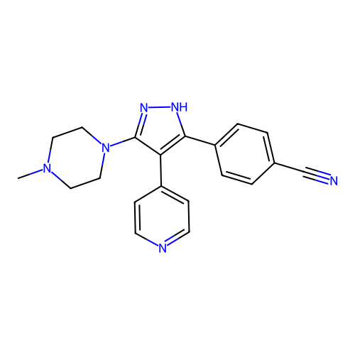 4-(5-(4-Methylpiperazin-1-yl)-4-(pyridin-4-yl)-1H-pyrazol-3-yl)benzonitrile structure