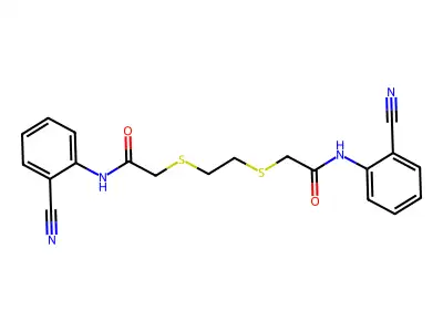2,2'-(ethane-1,2-diyldisulfanediyl)bis[N-(2-cyanophenyl)acetamide] structure