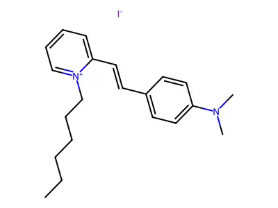 4-[(E)-2-(1-hexylpyridin-1-ium-2-yl)ethenyl]-N,N-dimethylaniline iodide structure