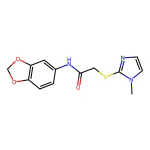 N-(1,3-benzodioxol-5-yl)-2-[(1-methyl-1H-imidazol-2-yl)sulfanyl]acetamide structure