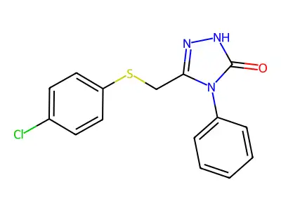 5-(((4-chlorophenyl)thio)methyl)-4-phenyl-2,4-dihydro-3H-1,2,4-triazol-3-one structure