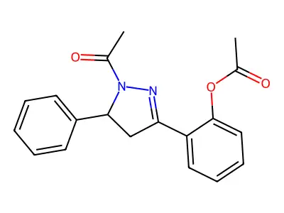 2-(1-acetyl-5-phenyl-4,5-dihydro-1H-pyrazol-3-yl)phenyl acetate structure