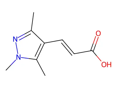 (2E)-3-(trimethyl-1H-pyrazol-4-yl)prop-2-enoic acid structure