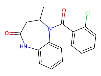 5-(2-chlorobenzoyl)-4-methyl-2,3,4,5-tetrahydro-1H-1,5-benzodiazepin-2-one structure