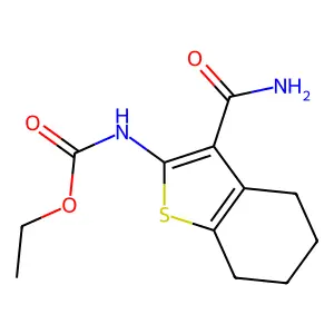 Ethyl N-[3-(aminocarbonyl)-4,5,6,7-tetrahydrobenzo[b]thien-2-yl]carbamate structure