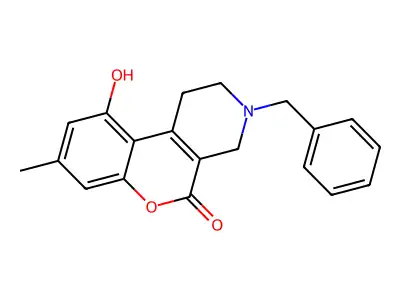5H-(1)Benzopyrano(3,4-c)pyrid-5-one, 1,2,3,4-tetrahydro-3-benzyl-10-hydroxy-8-methyl- structure