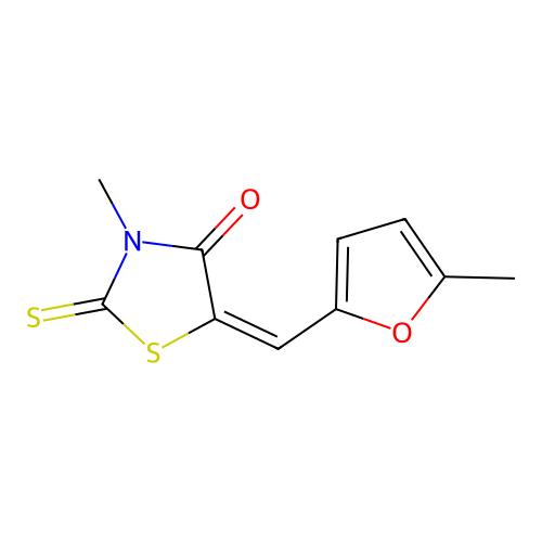 (E)-3-methyl-5-((5-methylfuran-2-yl)methylene)-2-thioxothiazolidin-4-one structure