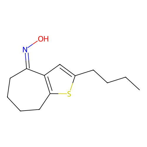 2-Butyl-5,6,7,8-tetrahydro-cyclohepta[b]thiophen-4-one oxime structure