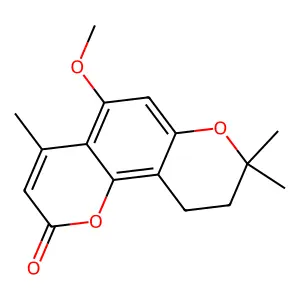 5-methoxy-4,8,8-trimethyl-9,10-dihydro-2H,8H-pyrano[2,3-f]chromen-2-one structure