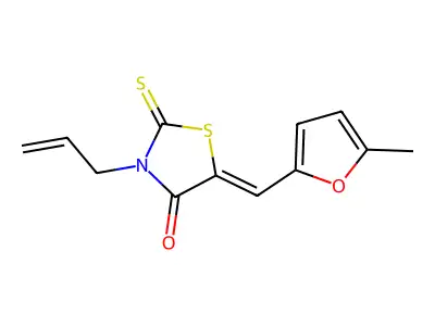 (Z)-3-allyl-5-((5-methylfuran-2-yl)methylene)-2-thioxothiazolidin-4-one structure