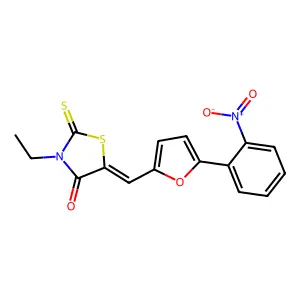 3-ethyl-5-[[5-(2-nitrophenyl)furan-2-yl]methylidene]-2-sulfanylidene-1,3-thiazolidin-4-one structure