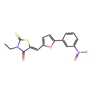 3-ethyl-5-[[5-(3-nitrophenyl)furan-2-yl]methylidene]-2-sulfanylidene-1,3-thiazolidin-4-one structure