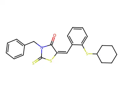 3-benzyl-5-[(2-cyclohexylsulfanylphenyl)methylidene]-2-sulfanylidene-1,3-thiazolidin-4-one structure