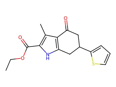 ethyl 3-methyl-4-oxo-6-(thiophen-2-yl)-4,5,6,7-tetrahydro-1H-indole-2-carboxylate structure