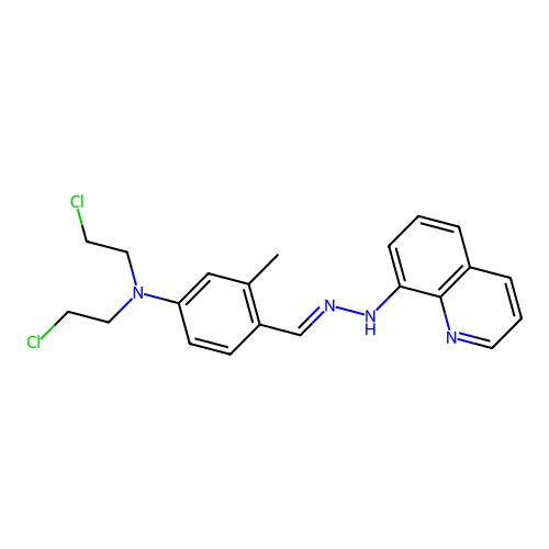 N-[[4-[bis(2-chloroethyl)amino]-2-methylphenyl]methylideneamino]quinolin-8-amine structure