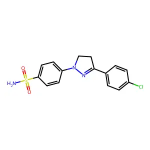 4-(3-(4-chlorophenyl)-4,5-dihydro-1H-pyrazol-1-yl)benzenesulphonamide structure