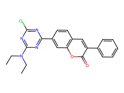 7-[4-chloro-6-(diethylamino)-1,3,5-triazin-2-yl]-3-phenyl-2H-chromen-2-one structure