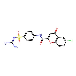 4H-1-Benzopyran-2-carboxanilide, 4'-(amidinosulfamoyl)-6-chloro-4-oxo- structure