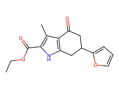 ethyl 6-(2-furyl)-3-methyl-4-oxo-4,5,6,7-tetrahydro-1H-indole-2-carboxylate structure