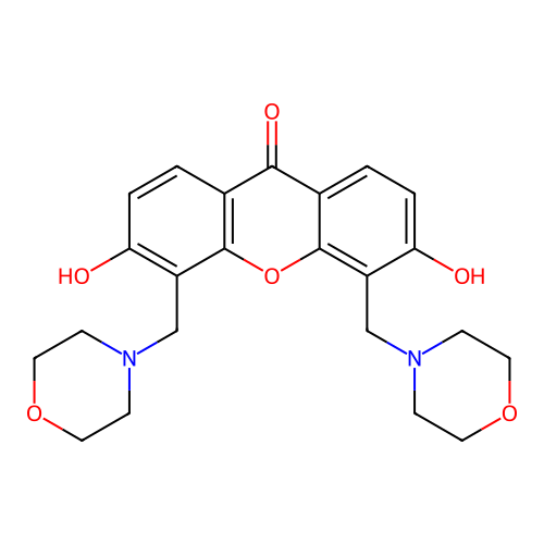 3,6-Dihydroxy-4,5-bis(morpholin-4-ylmethyl)xanthen-9-one structure