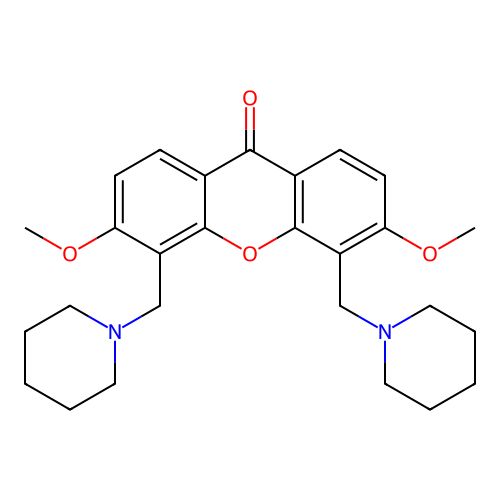3,6-Dimethoxy-4,5-bis(piperidin-1-ylmethyl)xanthen-9-one structure