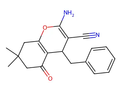 2-amino-4-benzyl-7,7-dimethyl-5-oxo-5,6,7,8-tetrahydro-4H-chromene-3-carbonitrile structure