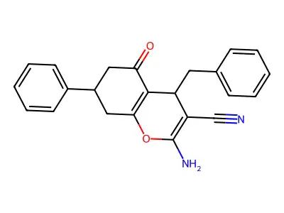 2-Amino-4-benzyl-5-oxo-7-phenyl-5,6,7,8-tetrahydro-4H-chromene-3-carbonitrile structure