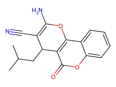 2-Amino-4-isobutyl-5-oxo-4H,5H-pyrano[3,2-c]chromene-3-carbonitrile structure