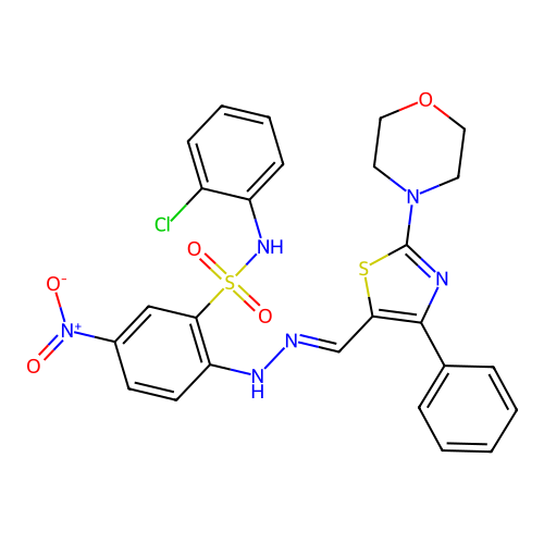 N-(2-chlorophenyl)-2-[(2E)-2-[(2-morpholin-4-yl-4-phenyl-1,3-thiazol-5-yl)methylidene]hydrazinyl]-5-nitrobenzenesulfonamide structure