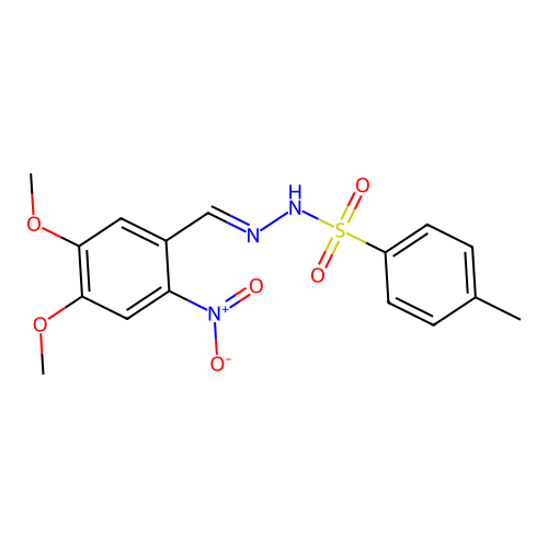 (E)-N inverted exclamation mark -(4,5-Dimethoxy-2-nitrobenzylidene)-4-methylbenzenesulfonohydrazide structure