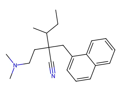 2-[2-(Dimethylamino)ethyl]-3-methyl-2-(naphthalen-1-ylmethyl)pentanenitrile structure