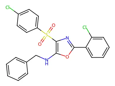 N-benzyl-2-(2-chlorophenyl)-4-(4-chlorophenyl)sulfonyl-1,3-oxazol-5-amine structure