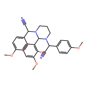 2-[3-[cyano-(4-methoxyphenyl)methyl]-2-(2-hydroxy-3-methoxyphenyl)-1,3-diazinan-1-yl]-2-(4-methoxyphenyl)acetonitrile structure