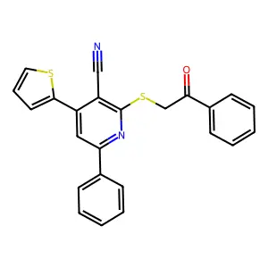 2-Phenacylsulfanyl-6-phenyl-4-thiophen-2-ylpyridine-3-carbonitrile structure