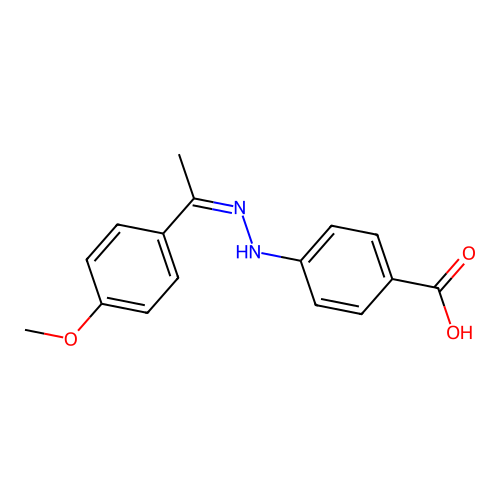 4-((Z)-2-(1-(4-methoxyphenyl)ethylidene)hydrazinyl)benzoic acid structure