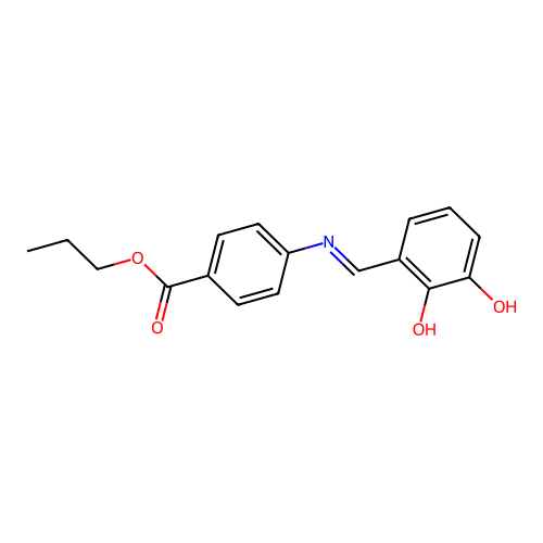 Benzoic acid, 4-(2,3-dihydroxybenzylidenamino)-, propyl ester structure