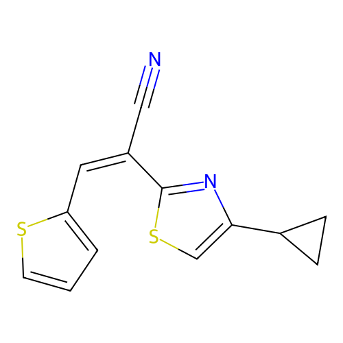 (Z)-2-(4-cyclopropylthiazol-2-yl)-3-(thiophen-2-yl)acrylonitrile structure