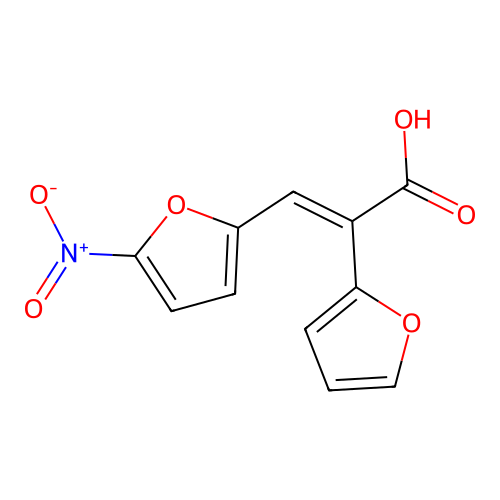 trans-3-(5-Nitro-2-furyl)-2-(2-furyl)acrylic acid structure